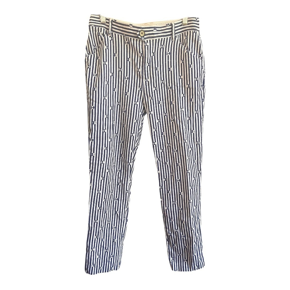 Anthropologie Hei Hei Blue White Striped The Essential Slim Trousers Bohemian 6 - Picture 4 of 13